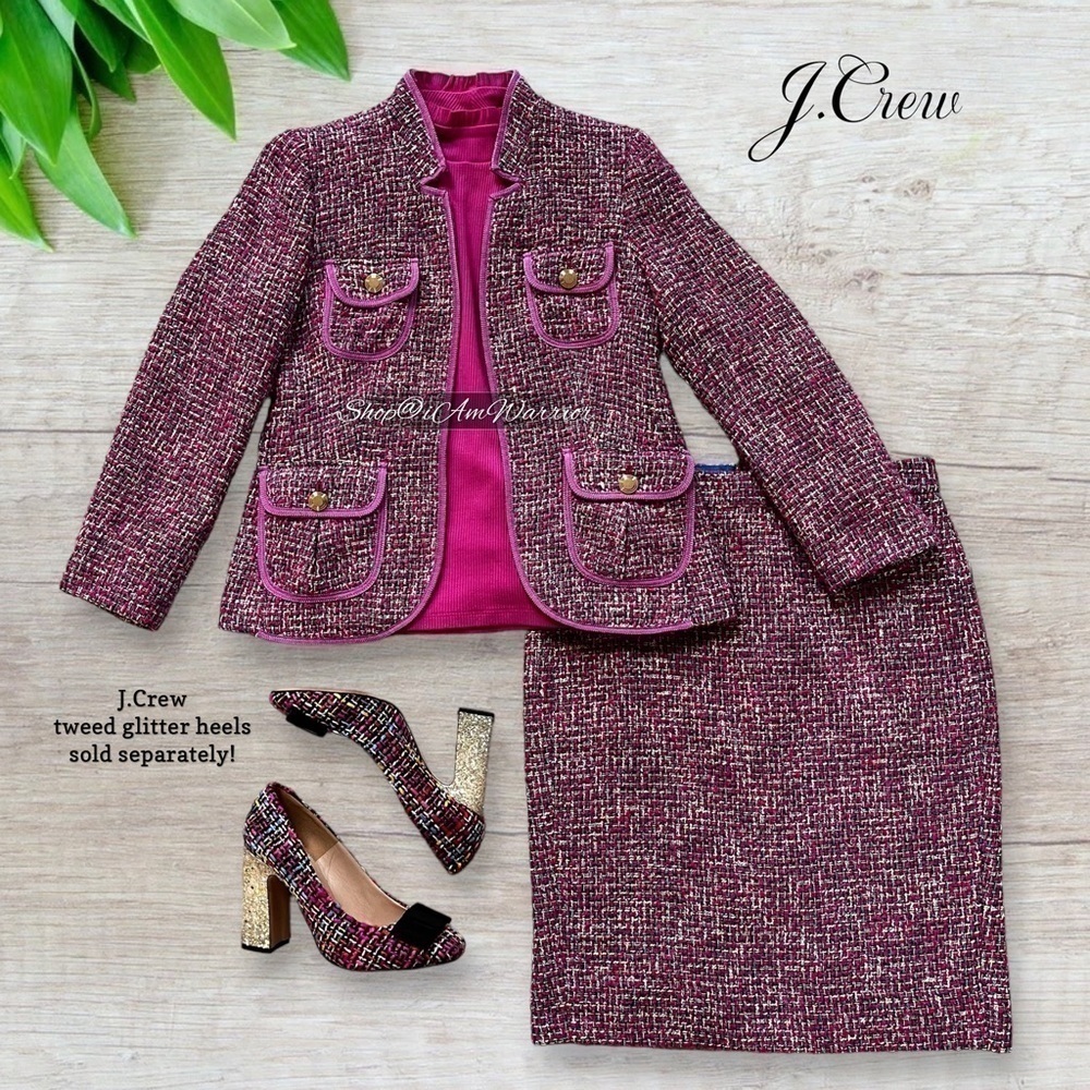 J.Crew fuchsia lady tweed jacket + pencil skirt 2 piece suit *shop@iamwarrior - Picture 9 of 16